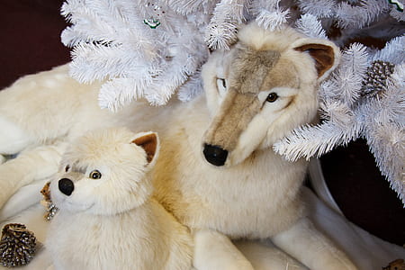 white wolf beside white bear plush toys thumbnail