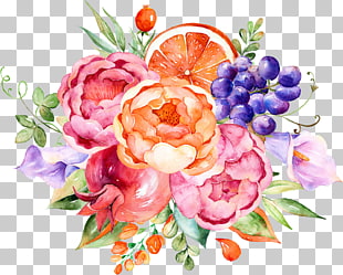 Flower Fruit Watercolor painting, Watercolor floral decoration, painting of flowers and fruits PNG clipart