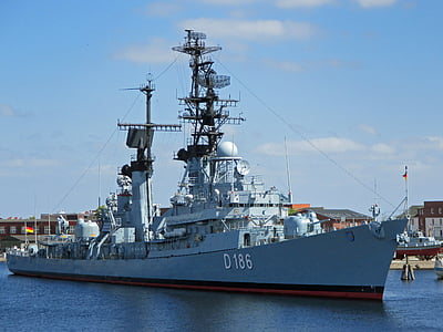 gray and white D186 ship on body of water thumbnail