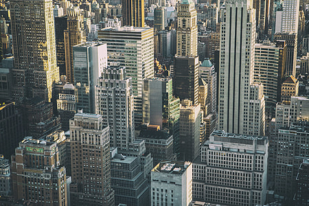 Wide-angle shot of the many high-rise buildings in Manhattan, NYC. This image was captured from the Top Of The Rock observation deck, thumbnail