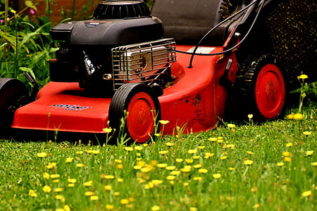 close-up of red push mower thumbnail