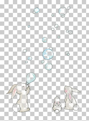European rabbit Drawing Watercolor painting Illustration, blowing bubbles, rabbits playing bubbles illustration PNG clipart