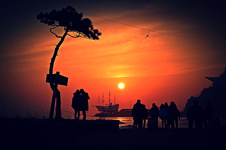 silhouette photo group of people near the body of water thumbnail