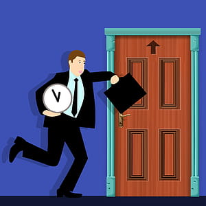Illustration of man running for the door, late in business suit. thumbnail