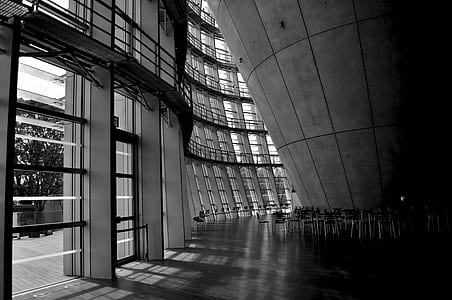 grayscale photo of building interior thumbnail