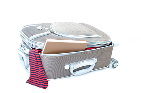 opened gray and white softside luggage thumbnail