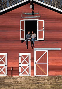 couple, barn, laughing, red thumbnail
