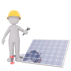 man holding adjustable wrench while standing beside solar panel thumbnail