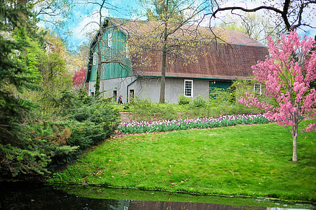 brown and green wooden house beside green grases thumbnail