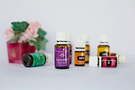 Lavender essence oil bottle in selective focus photography thumbnail