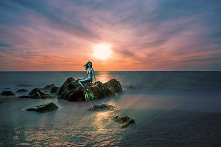 mermaid sitting on stone painting thumbnail
