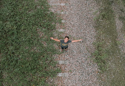Aerial View Of Man In Grey Top And Black Pants Standing thumbnail