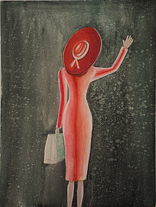 woman wearing red hat and dress paintign thumbnail