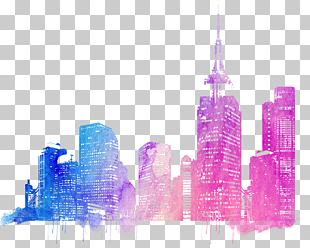 Cities: Skylines Drawing, Colorful city skyline, blue and pink building template PNG clipart