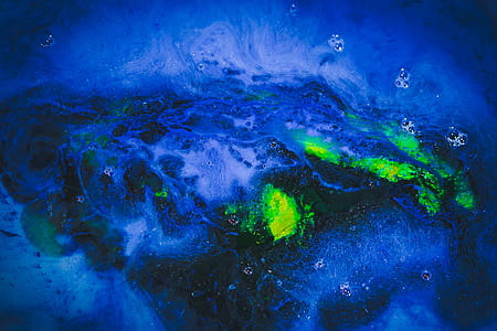 blue, black, and green abstract painting thumbnail