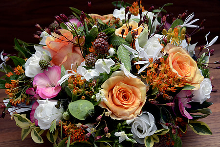 orange and purple flower bouquet thumbnail