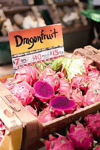 dragonfruits on display in market thumbnail