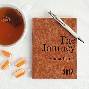 white and black click pen on The Journey by Emma Curtis book on table thumbnail