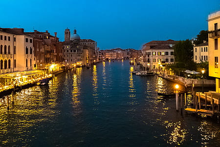 city, night, water, boats thumbnail