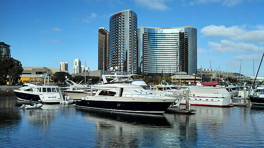 white and black speedboat on body of water near city thumbnail