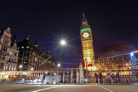 Low Angle View of Illuminated Tower at Night thumbnail