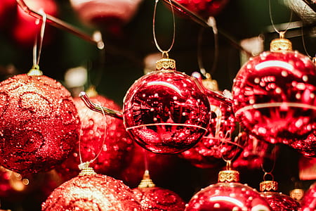 red baubles hanged on rack thumbnail