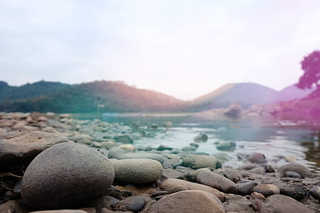 rock near river and trees during daytime thumbnail
