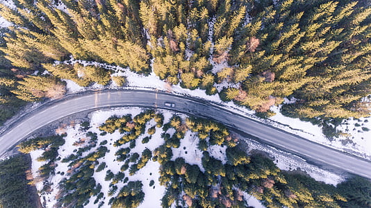 aerial photography of vehicle running on curve road during daytime thumbnail