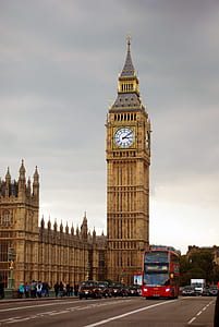 Big Ben Tower Near City Road With Bus and Cars Traveling Under Gray White Clouds thumbnail