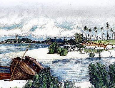 Colored version of the abandoned boat and landscape thumbnail