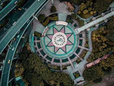 top view photography of round-a-bout way thumbnail