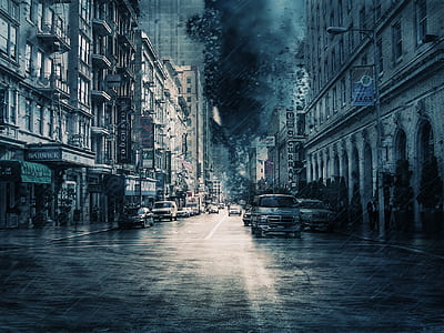 photo of city during rainy day painting thumbnail