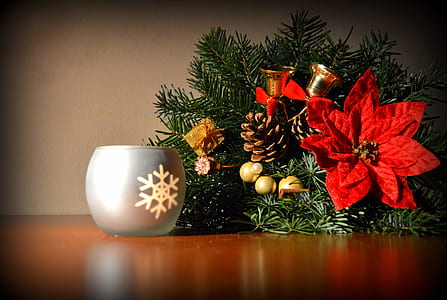 artificial pine cone and poinsettia decor thumbnail