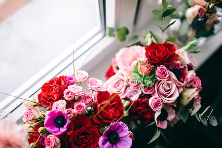Multi-colored flowers in vases thumbnail
