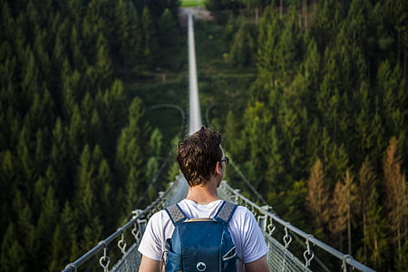 man standing on hanging bridge thumbnail