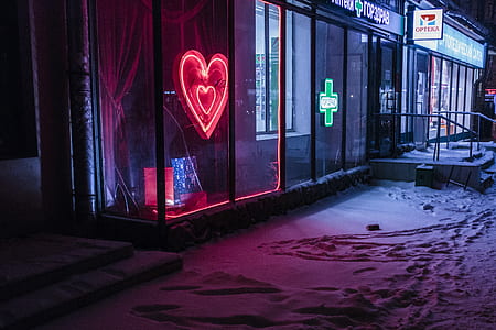 store front with red heart lighted signage thumbnail