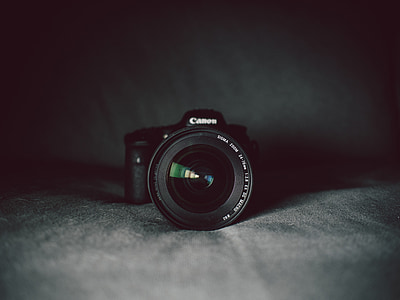 black Canon DSLR camera on black suede apparel thumbnail