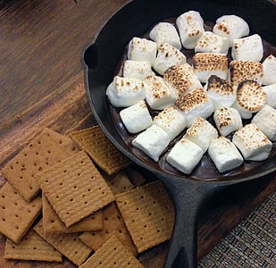 white marshmallows on black pan thumbnail