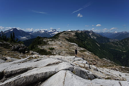 man standing on rocky mountain during daytime thumbnail