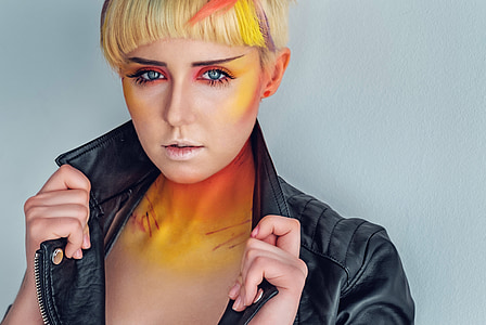 woman wearing black leather full-zip top thumbnail