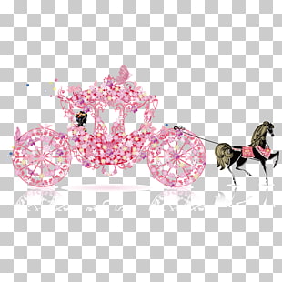 Wedding invitation Carriage Cinderella , My Wedding,carriage,Wedding carriage, silhouette painting of woman in pink floral horse carriage PNG clipart