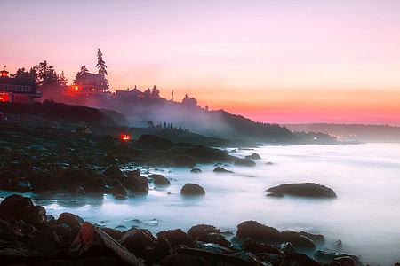 Ogunquit sunset over misty seashore in Maine thumbnail
