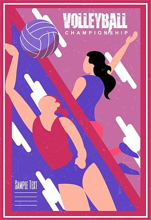 Volleyball Tournament Banner Female Players Icons Classical Design
