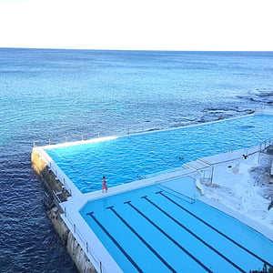 person standing on pool beside sea thumbnail