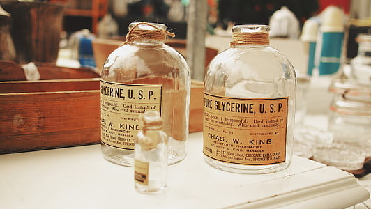 two Glycerine U.S.P. glass bottles thumbnail
