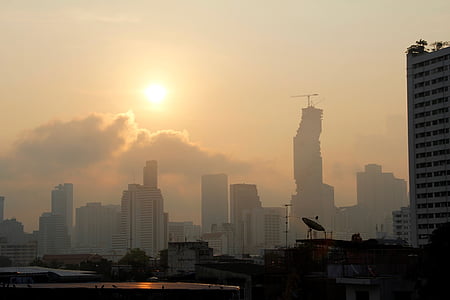 skyline of a city with the sun setting thumbnail