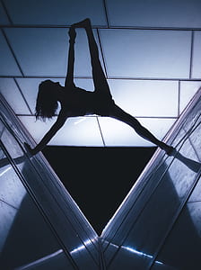 silhouette photo of person posing on glass walls thumbnail