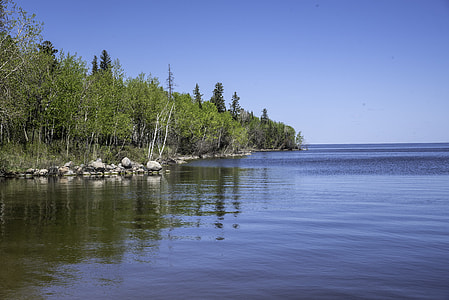 Scenery of the Lake Winnipeg Shoreline with trees at Hecla Provincial Park thumbnail