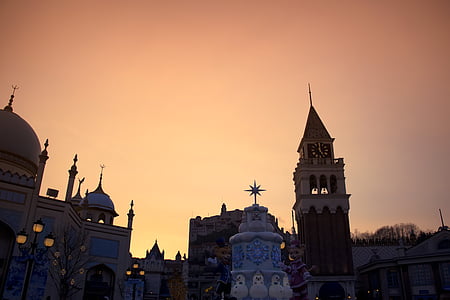 white and blue mosque with golden hour background thumbnail