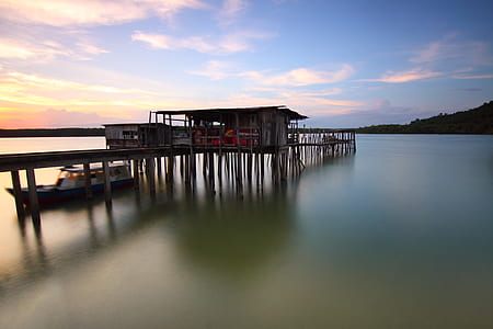 jetty, sea, dawn, landscape thumbnail